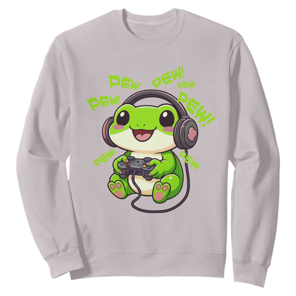 Funny Frog Playing Video Game Gift Sweatshirt TS12 Ice Gray Print Your Wear