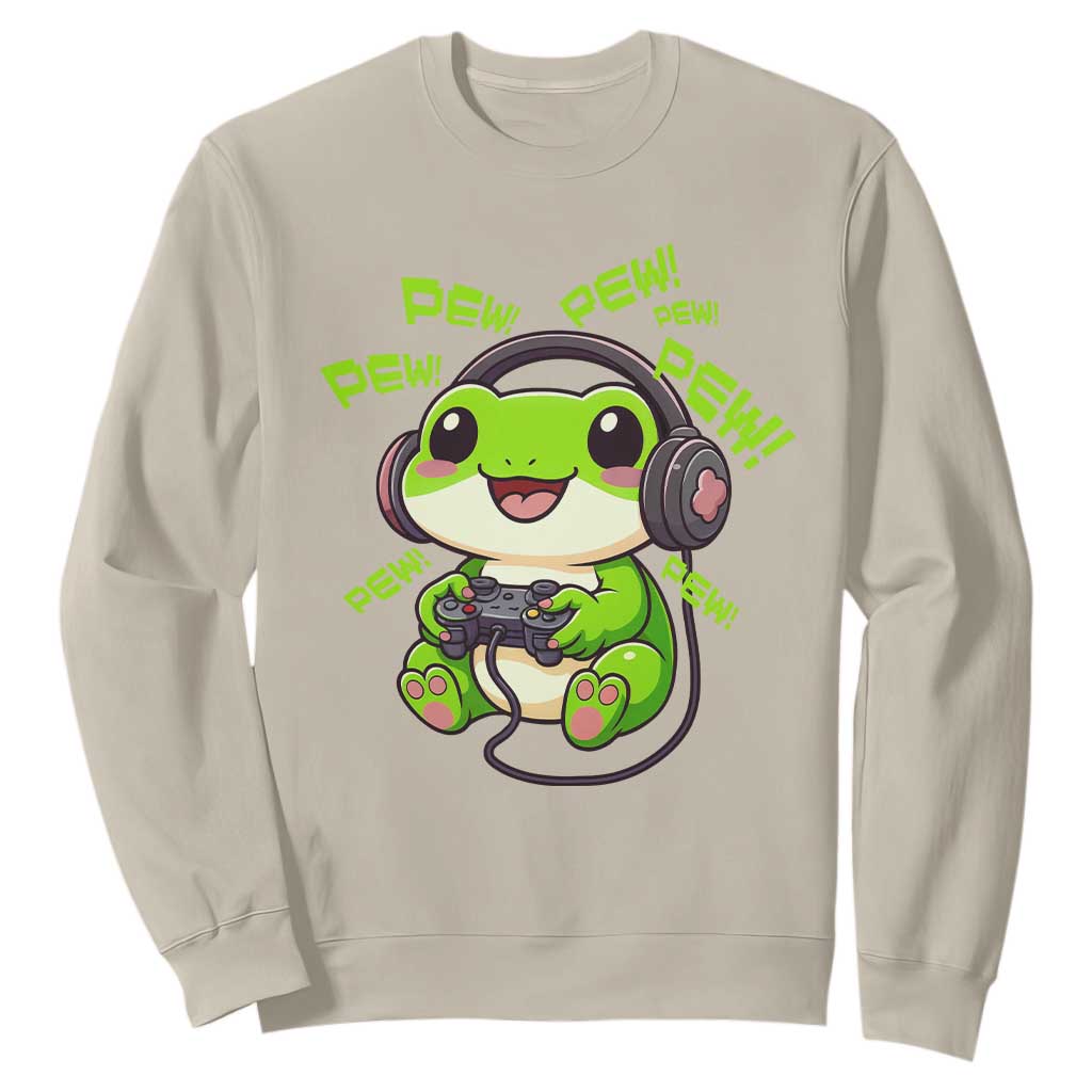 Funny Frog Playing Video Game Gift Sweatshirt TS12 Sand Print Your Wear
