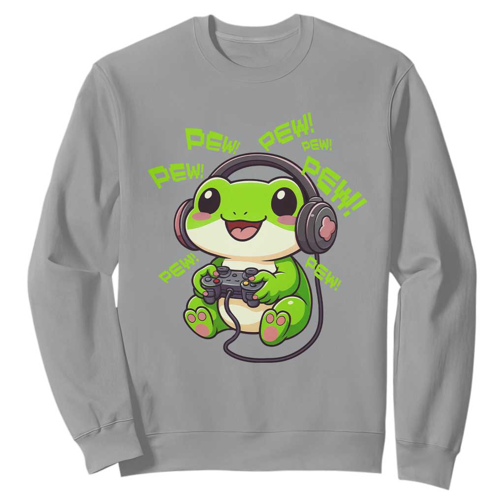 Funny Frog Playing Video Game Gift Sweatshirt TS12 Sport Gray Print Your Wear