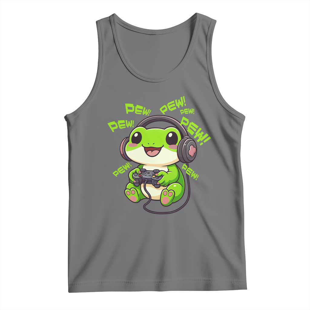 Funny Frog Playing Video Game Gift Tank Top TS12 Black Heather Print Your Wear