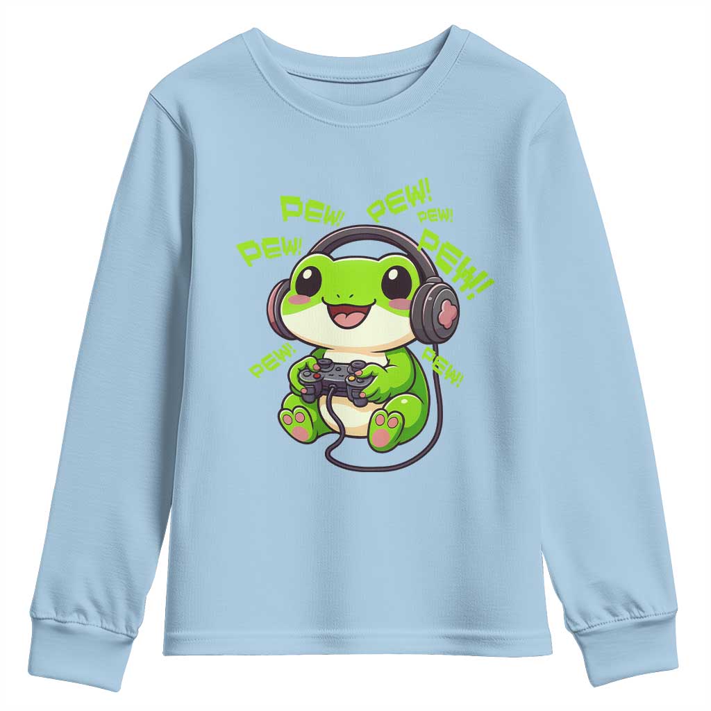 Funny Frog Playing Video Game Gift Youth Sweatshirt TS12 Light Blue Print Your Wear