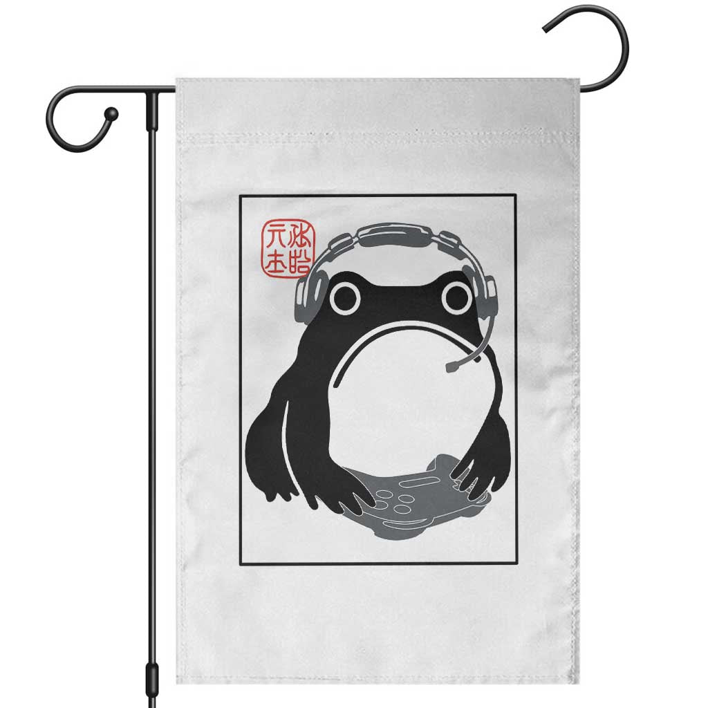 Grumpy Frog Gamer Japanese Ink Painting Garden Flag TS12 White Print Your Wear
