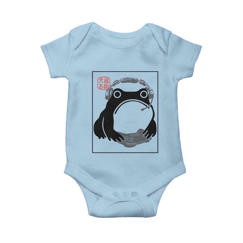 Grumpy Frog Gamer Japanese Ink Painting Baby Onesie TS12 Light Blue Print Your Wear