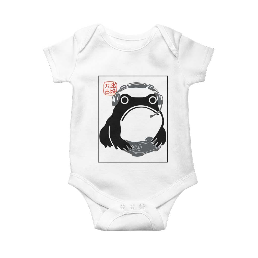Grumpy Frog Gamer Japanese Ink Painting Baby Onesie TS12 White Print Your Wear