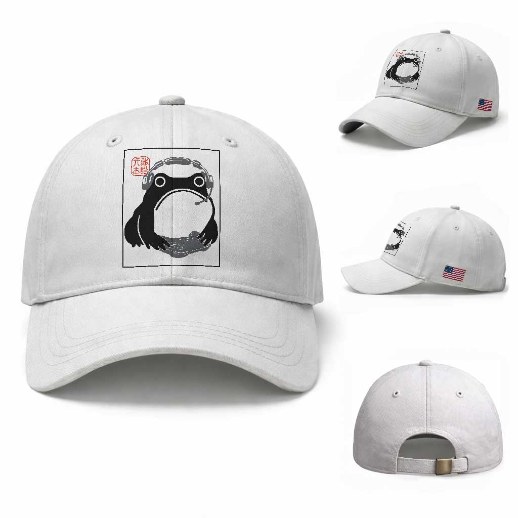 Grumpy Frog Gamer Japanese Ink Painting Baseball Cap TS12 Baseball Cap Universal Fit White Print Your Wear