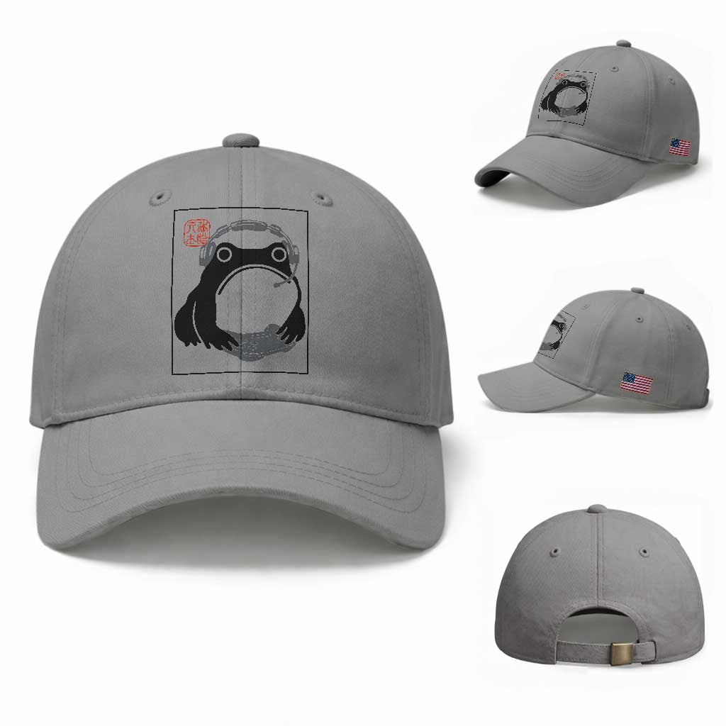 Grumpy Frog Gamer Japanese Ink Painting Baseball Cap TS12 Baseball Cap Universal Fit Sport Gray Print Your Wear