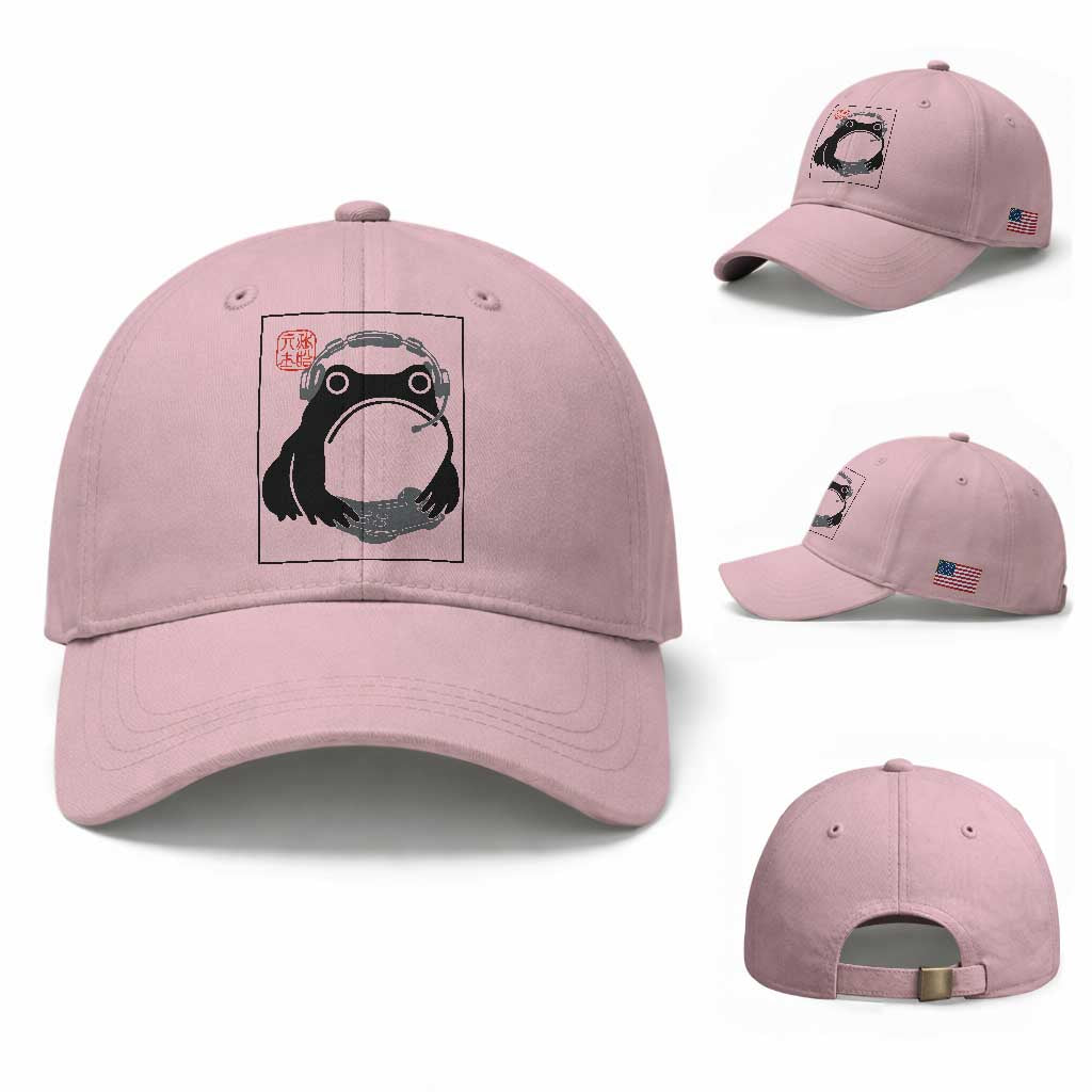 Grumpy Frog Gamer Japanese Ink Painting Baseball Cap TS12 Baseball Cap Universal Fit Light Pink Print Your Wear