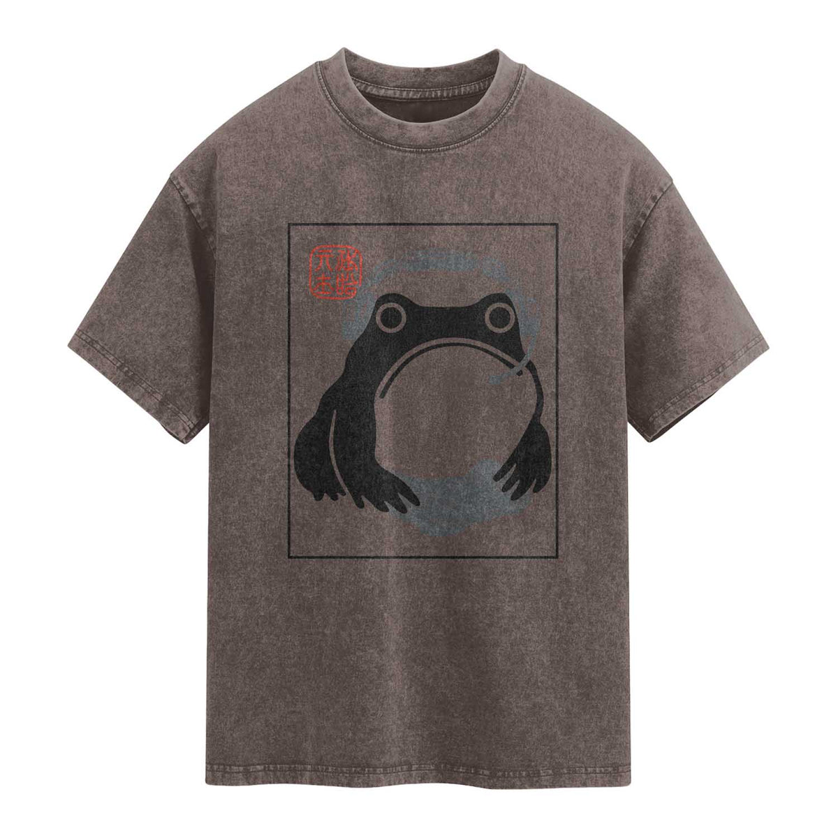 Grumpy Frog Gamer Japanese Ink Painting Washed Cotton T-Shirt