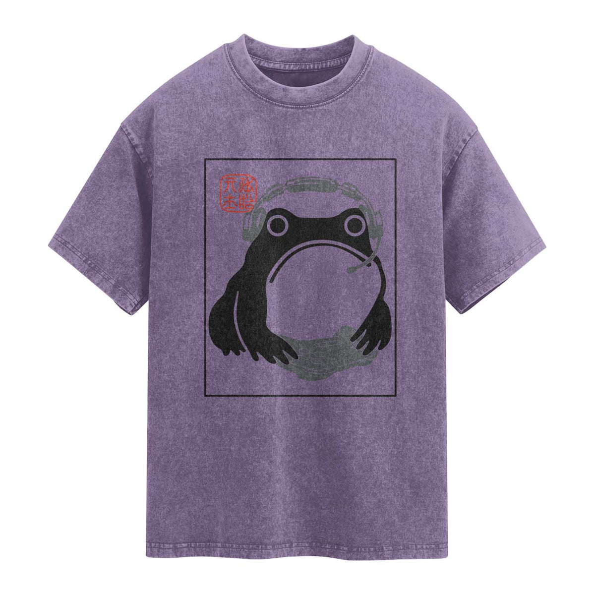 Grumpy Frog Gamer Japanese Ink Painting Washed Cotton T-Shirt