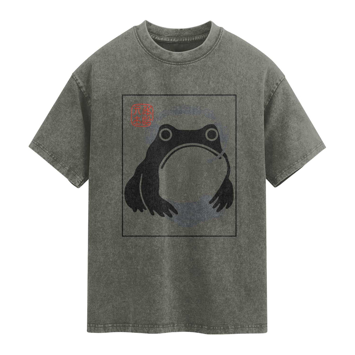Grumpy Frog Gamer Japanese Ink Painting Washed Cotton T-Shirt