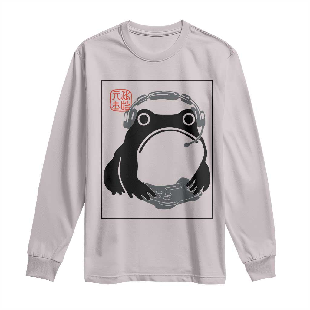 Grumpy Frog Gamer Japanese Ink Painting Long Sleeve Shirt TS12 Ice Gray Print Your Wear