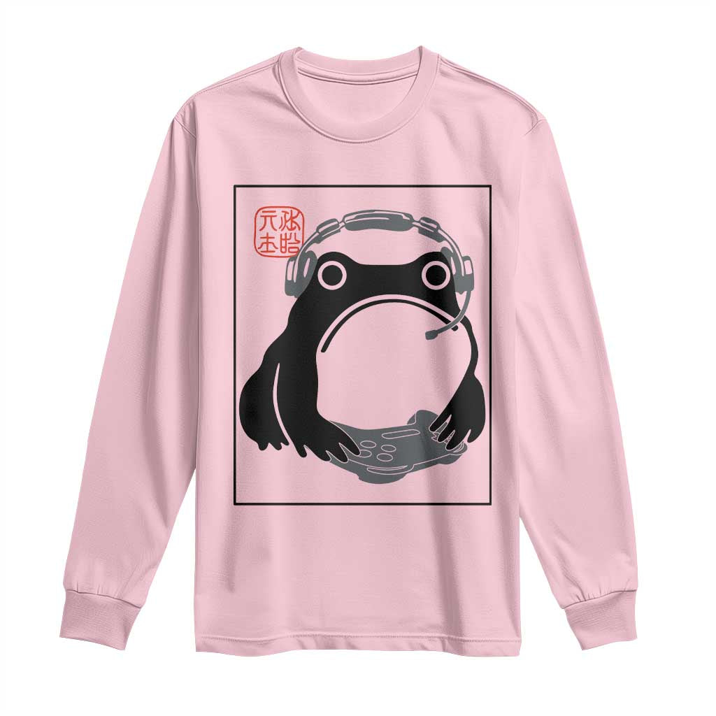 Grumpy Frog Gamer Japanese Ink Painting Long Sleeve Shirt TS12 Light Pink Print Your Wear