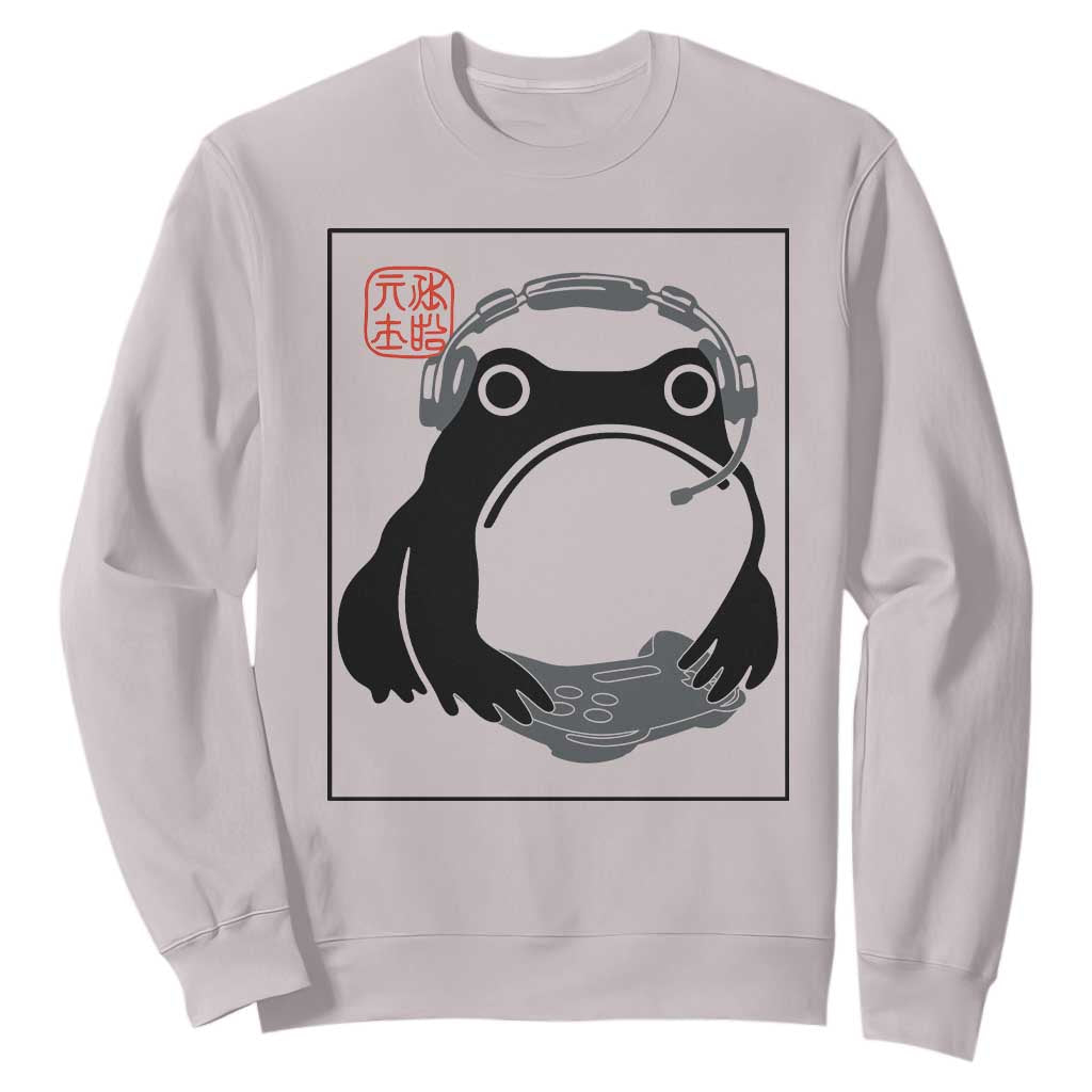Grumpy Frog Gamer Japanese Ink Painting Sweatshirt TS12 Ice Gray Print Your Wear
