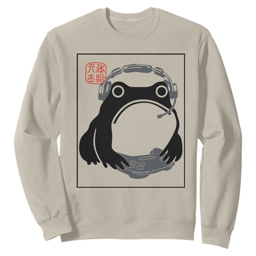 Grumpy Frog Gamer Japanese Ink Painting Sweatshirt TS12 Sand Print Your Wear
