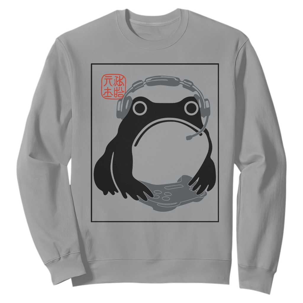 Grumpy Frog Gamer Japanese Ink Painting Sweatshirt TS12 Sport Gray Print Your Wear