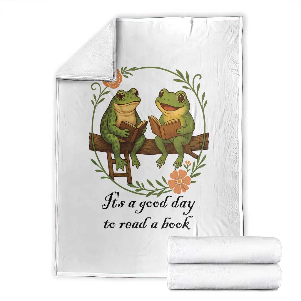It Is A Good Day To Read A Book Throw Blanket Frog Book Lover TS12 White Print Your Wear