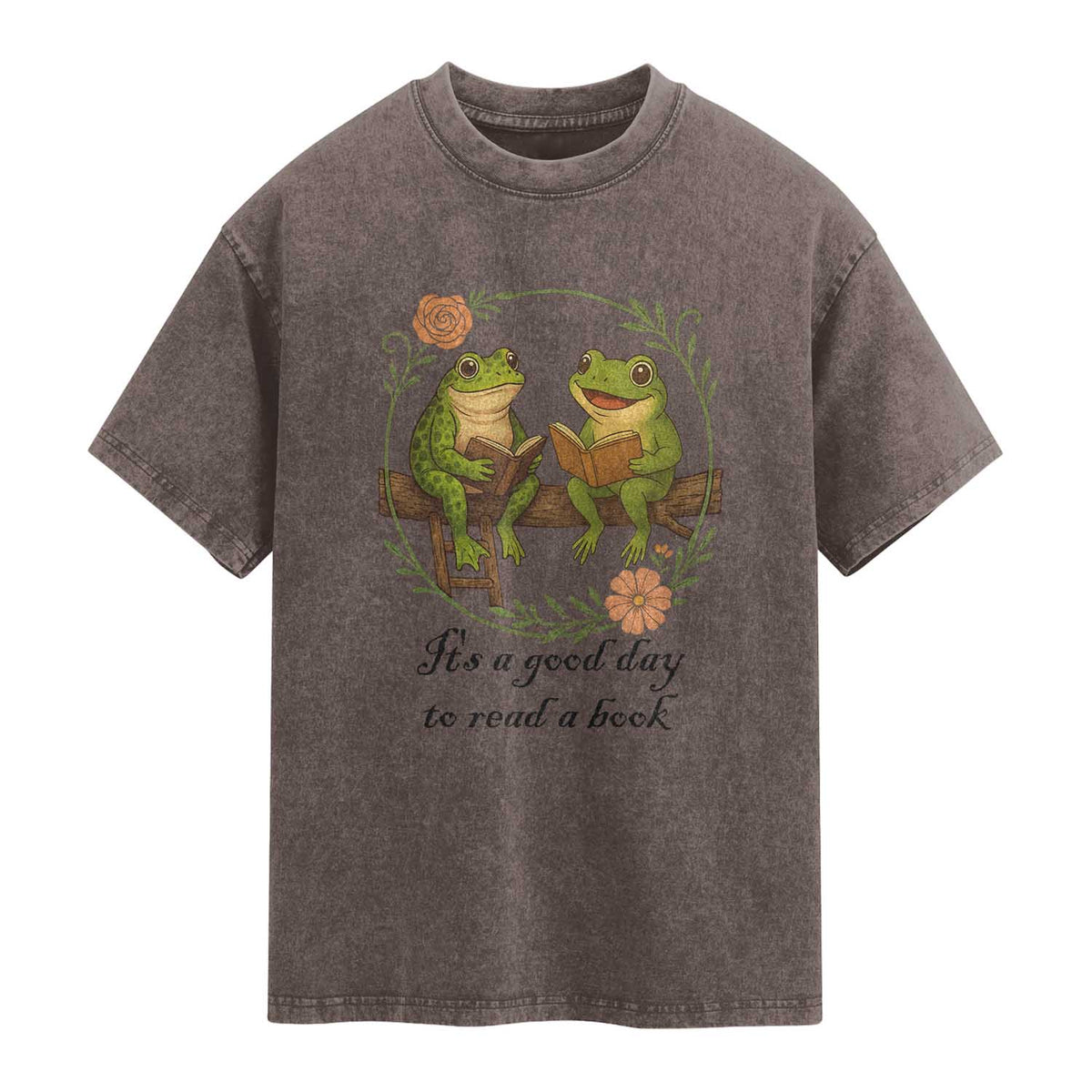 It Is A Good Day To Read A Book Washed Cotton T-Shirt Frog Book Lover