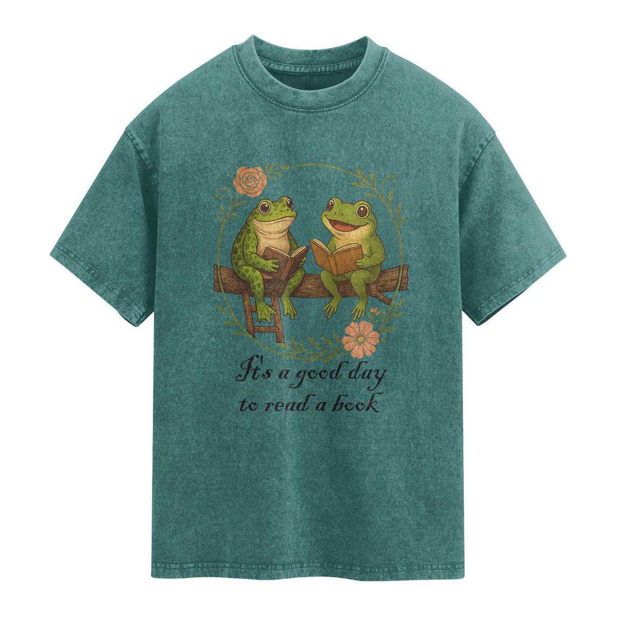 It Is A Good Day To Read A Book Washed Cotton T-Shirt Frog Book Lover