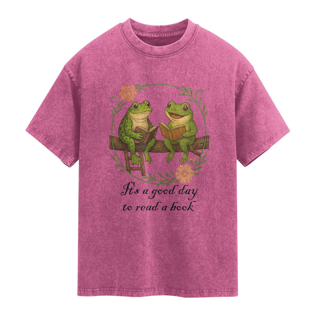 It Is A Good Day To Read A Book Washed Cotton T-Shirt Frog Book Lover