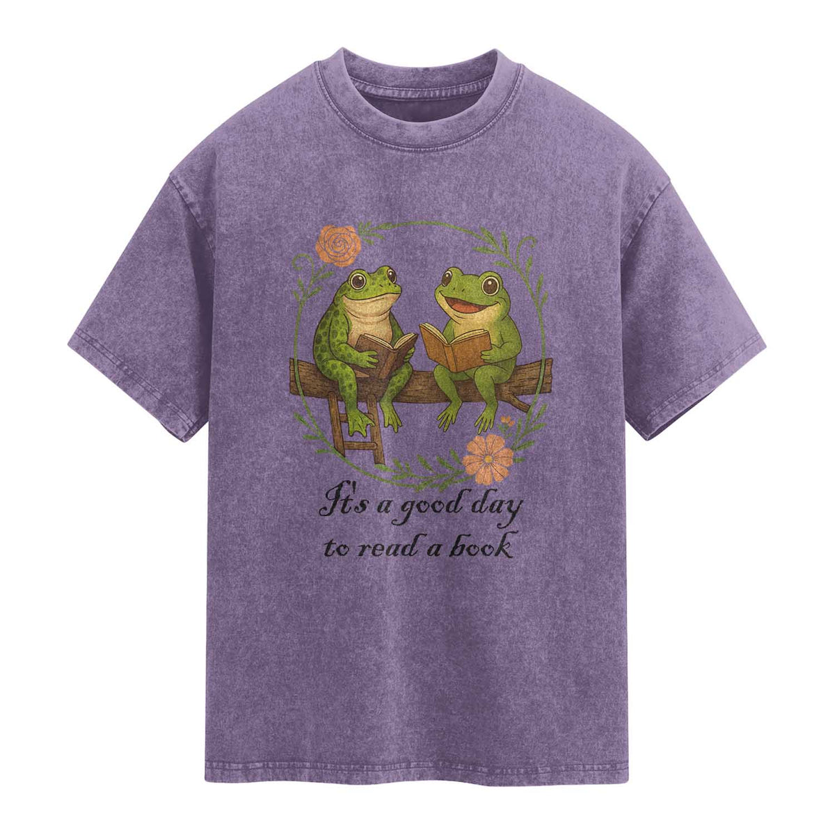 It Is A Good Day To Read A Book Washed Cotton T-Shirt Frog Book Lover