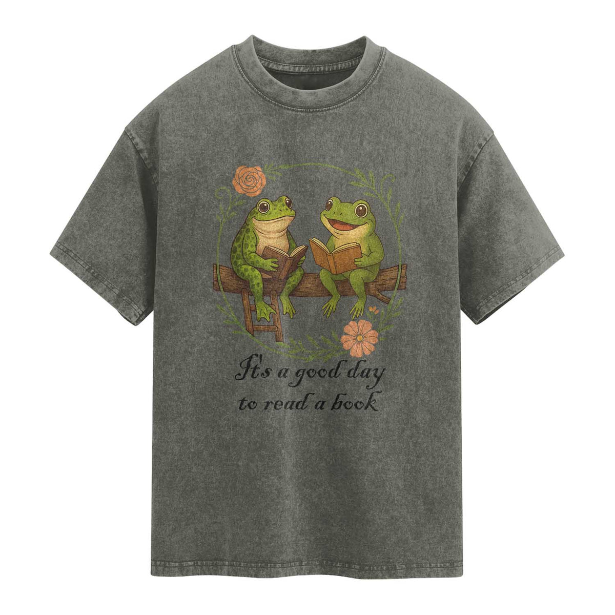 It Is A Good Day To Read A Book Washed Cotton T-Shirt Frog Book Lover