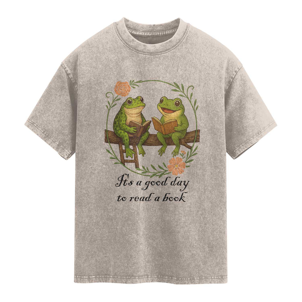 It Is A Good Day To Read A Book Washed Cotton T-Shirt Frog Book Lover