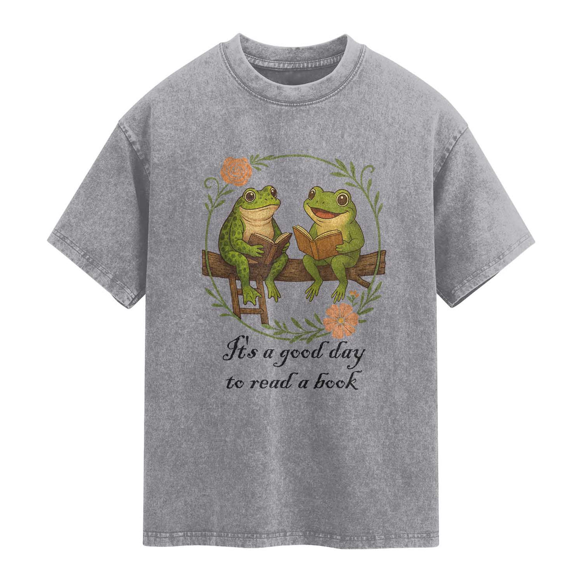 It Is A Good Day To Read A Book Washed Cotton T-Shirt Frog Book Lover