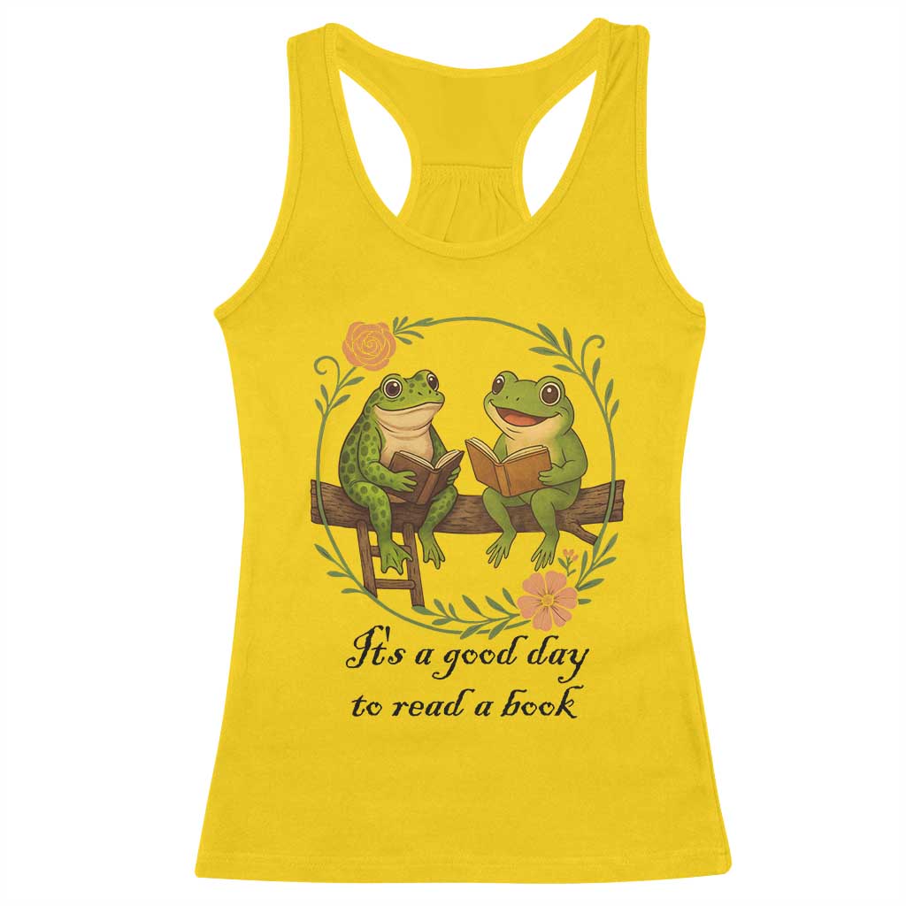 It Is A Good Day To Read A Book Racerback Tank Top Frog Book Lover TS12 Daisy Print Your Wear