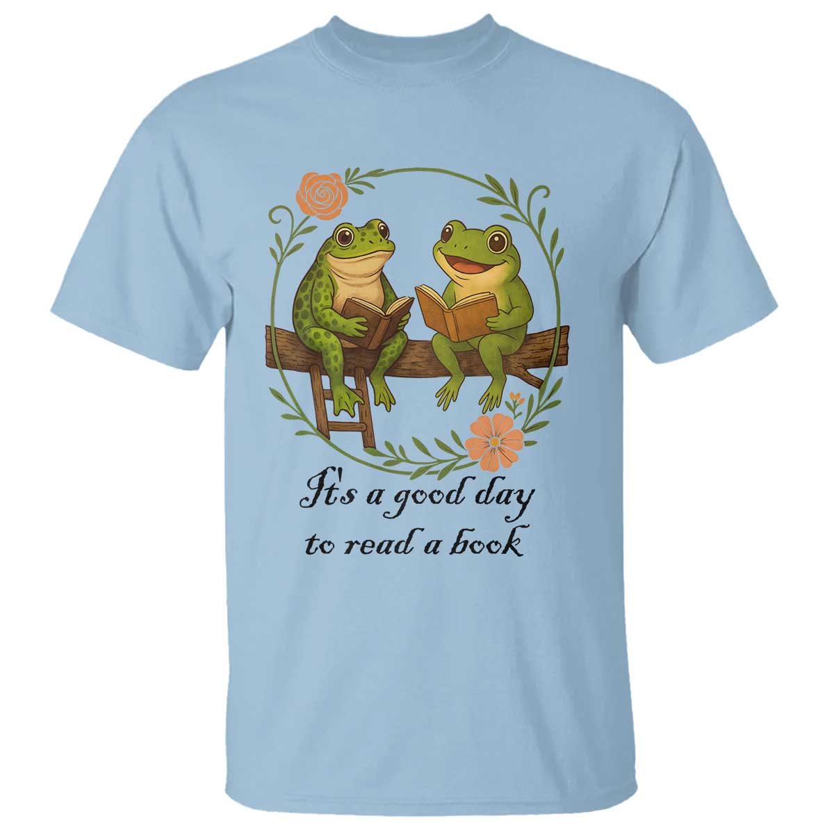 It Is A Good Day To Read A Book T Shirt Frog Book Lover TS12 Light Blue Print Your Wear