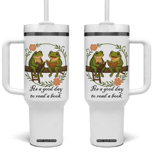 It Is A Good Day To Read A Book Tumbler With Handle Frog Book Lover TS12 One Size: 40 oz White Print Your Wear