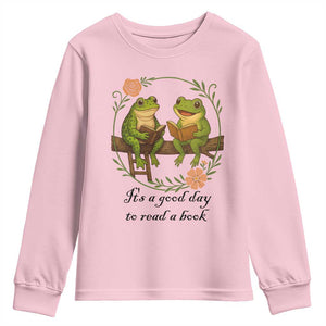 It Is A Good Day To Read A Book Youth Sweatshirt Frog Book Lover TS12 Light Pink Print Your Wear