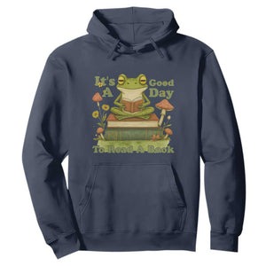 It Is A Good Day To Read A Book Hoodie Funny Frog Reading TS12 Navy Print Your Wear