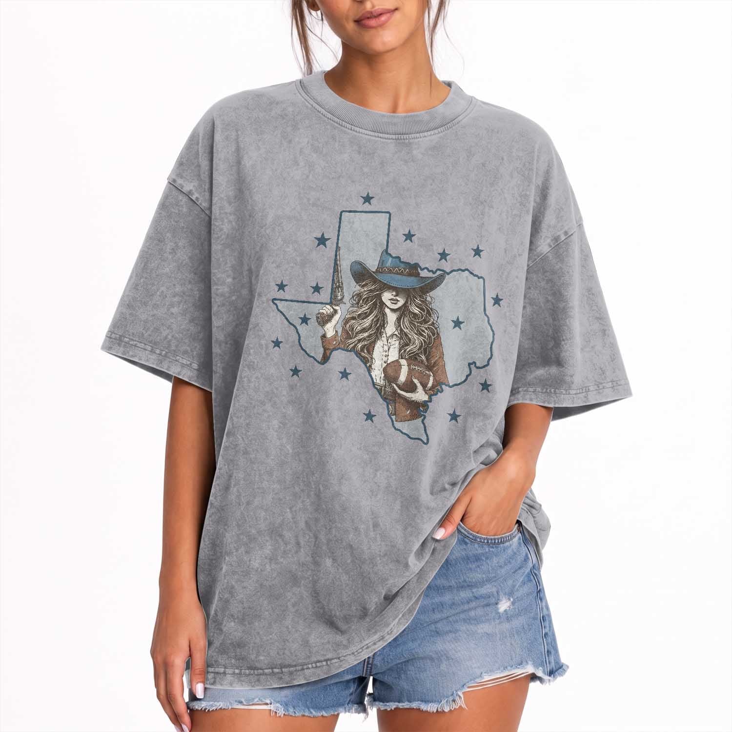 Funny TX Cowgirl Washed Cotton T-Shirt Football Lover Gift