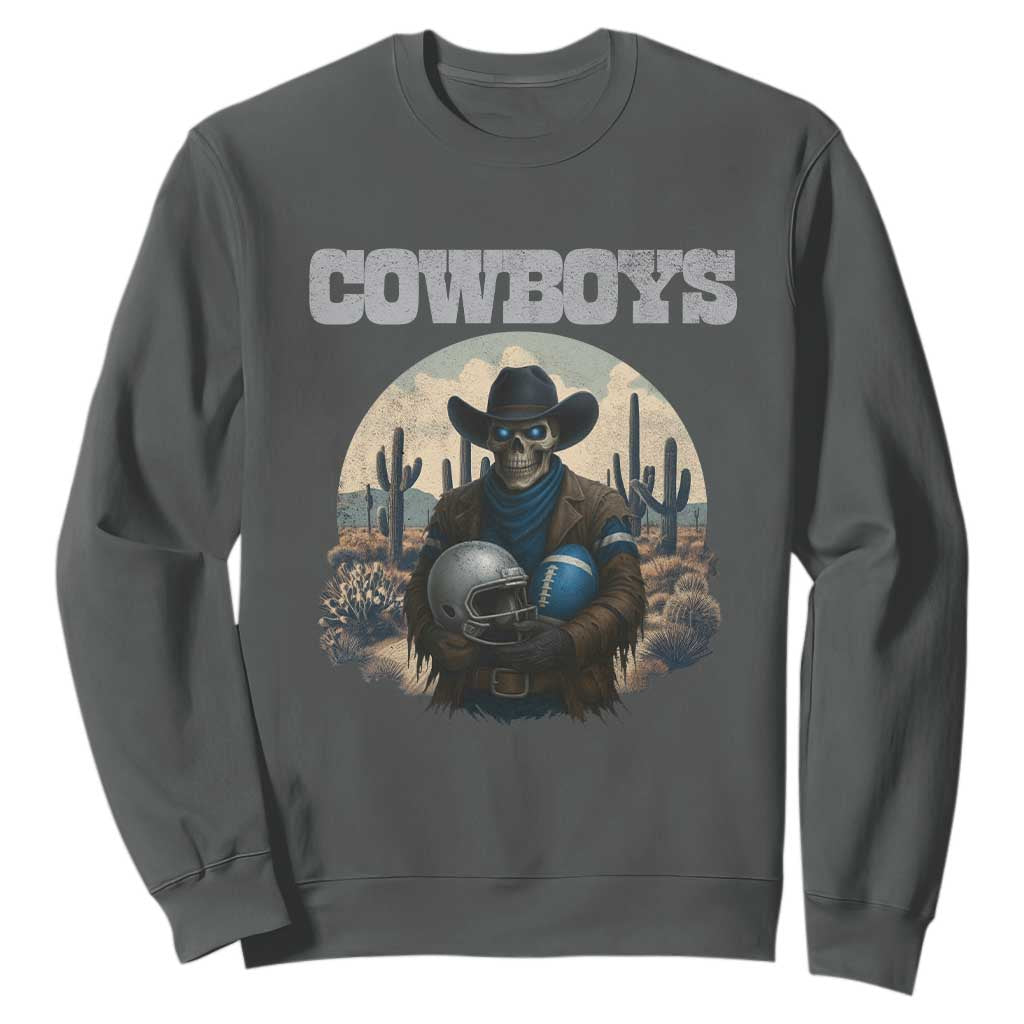 Skeleton Cowboy FB Player Sweatshirt Western Fan Gift TS12 Dark Heather Print Your Wear