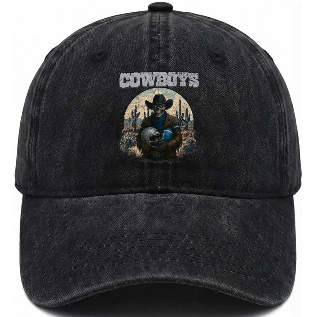 Skeleton Cowboy FB Player Washed Cotton Baseball Cap Western Fan Gift TS12 Print Your Wear