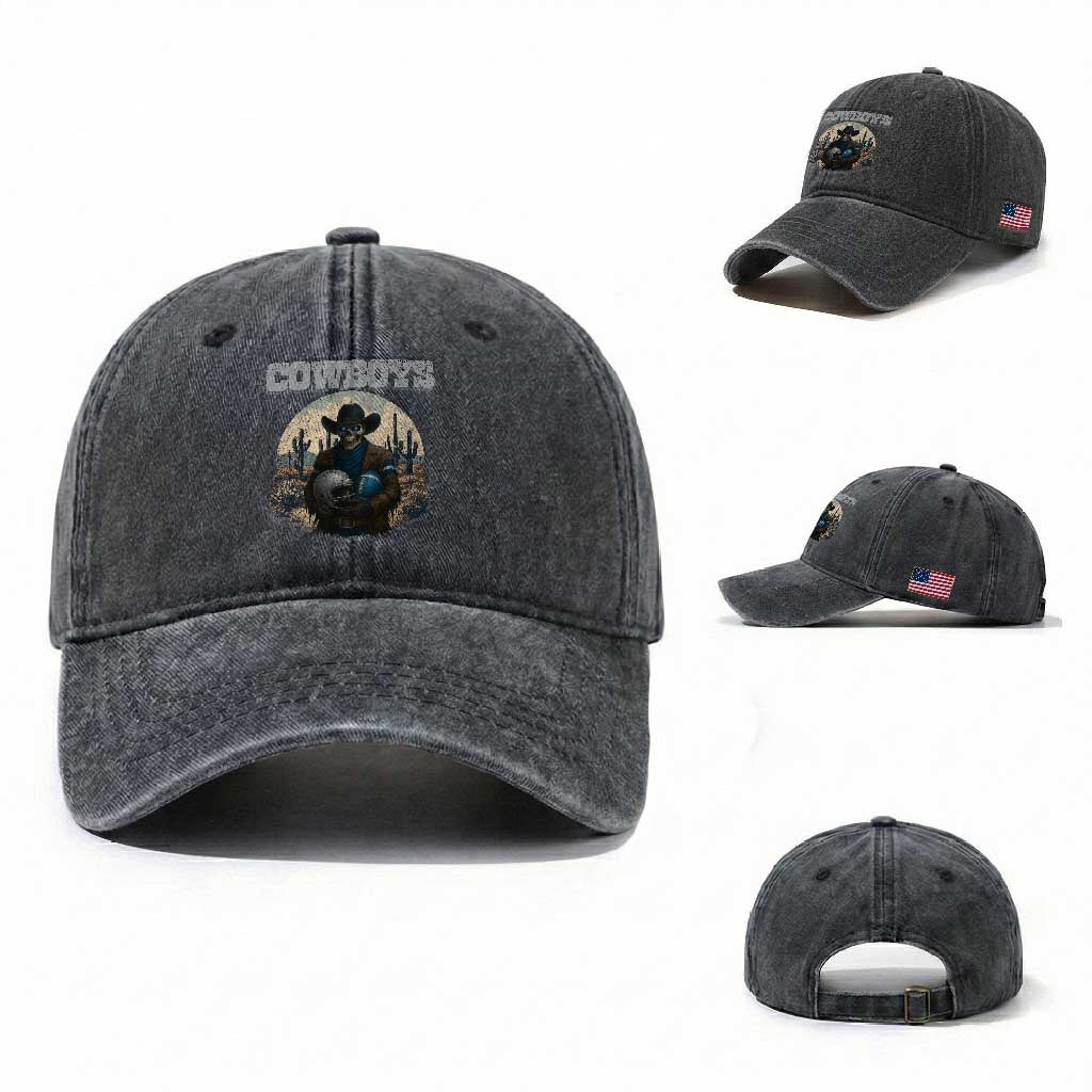 Skeleton Cowboy FB Player Washed Cotton Baseball Cap Western Fan Gift TS12 Washed Cap Universal Fit Dark Gray Print Your Wear