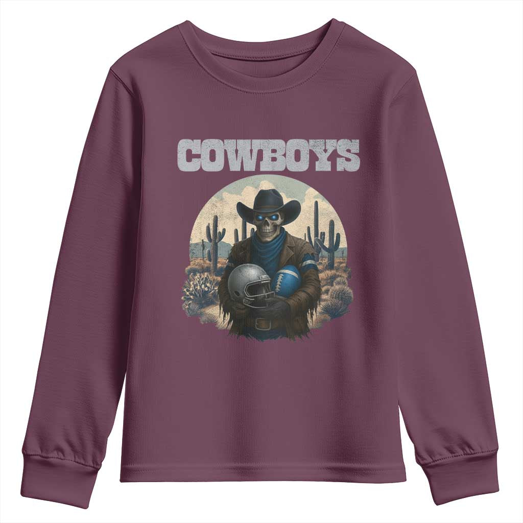 Skeleton Cowboy FB Player Youth Sweatshirt Western Fan Gift TS12 Maroon Print Your Wear