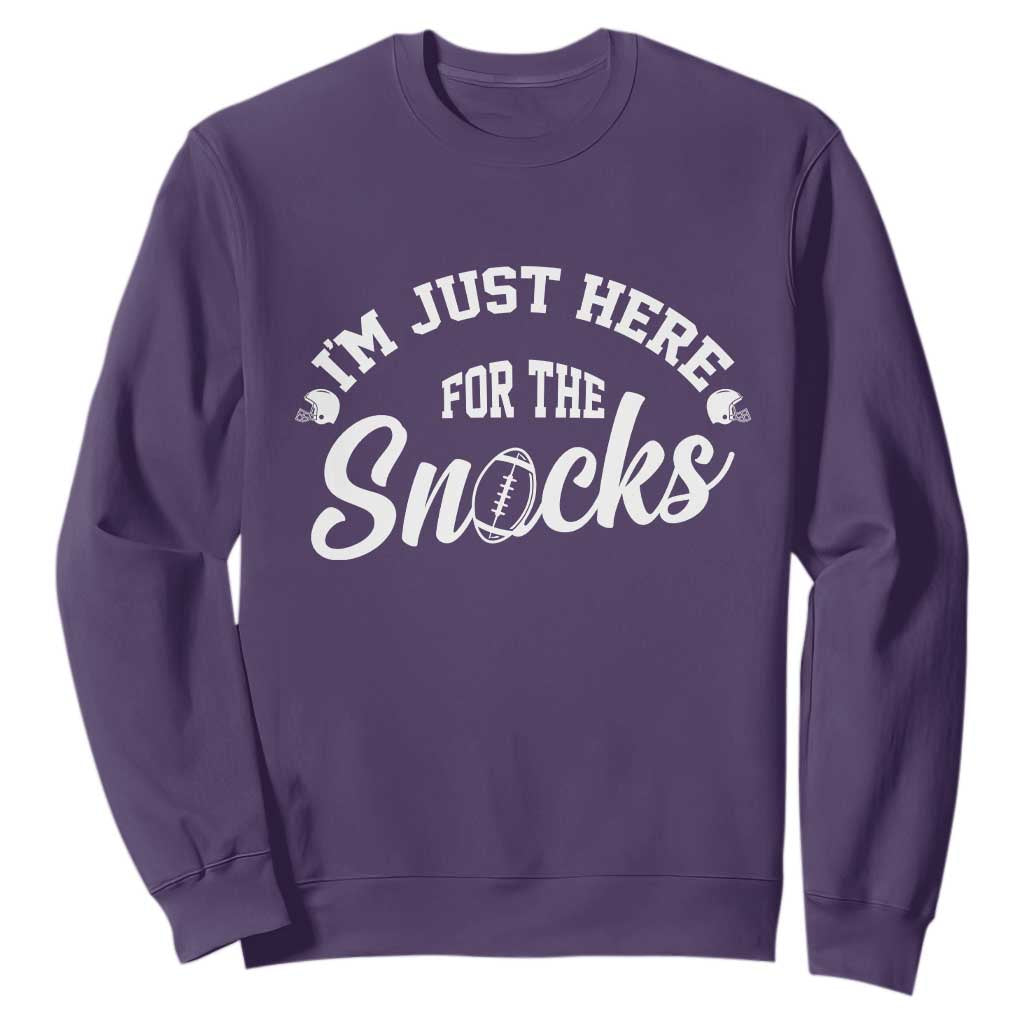 Funny Football Lover Sweatshirt Im Just Here For The Snacks TS12 Purple Print Your Wear