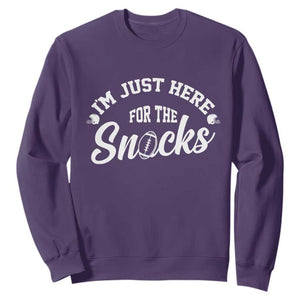 Funny Football Lover Sweatshirt Im Just Here For The Snacks TS12 Purple Print Your Wear