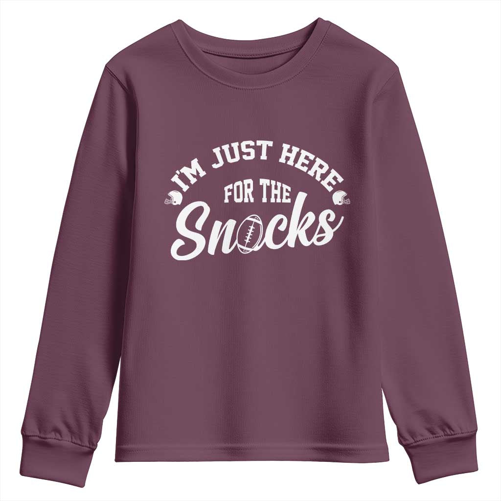Funny Football Lover Youth Sweatshirt Im Just Here For The Snacks TS12 Maroon Print Your Wear