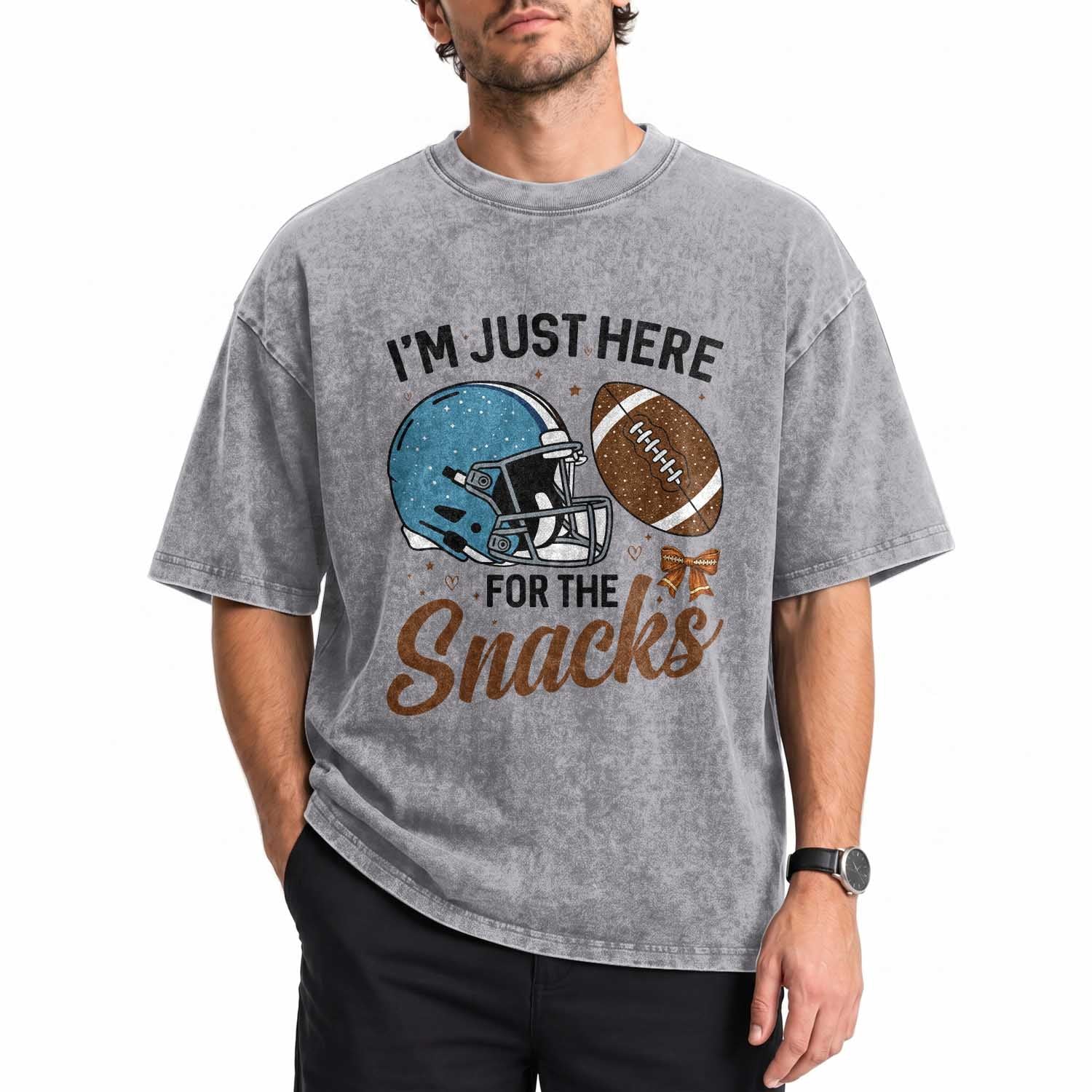Im Just Here For The Snacks Washed Cotton T-Shirt Bow Football Lover