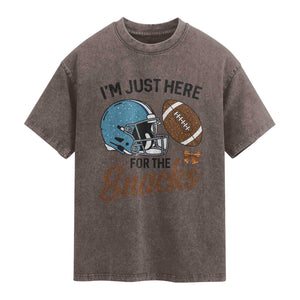 Im Just Here For The Snacks Washed Cotton T-Shirt Bow Football Lover