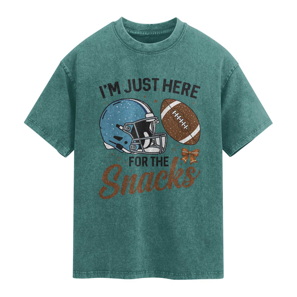Im Just Here For The Snacks Washed Cotton T-Shirt Bow Football Lover