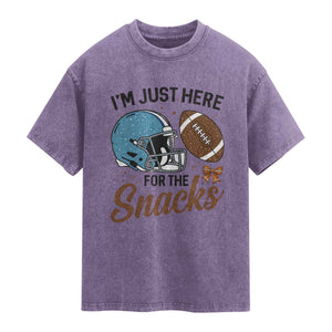 Im Just Here For The Snacks Washed Cotton T-Shirt Bow Football Lover