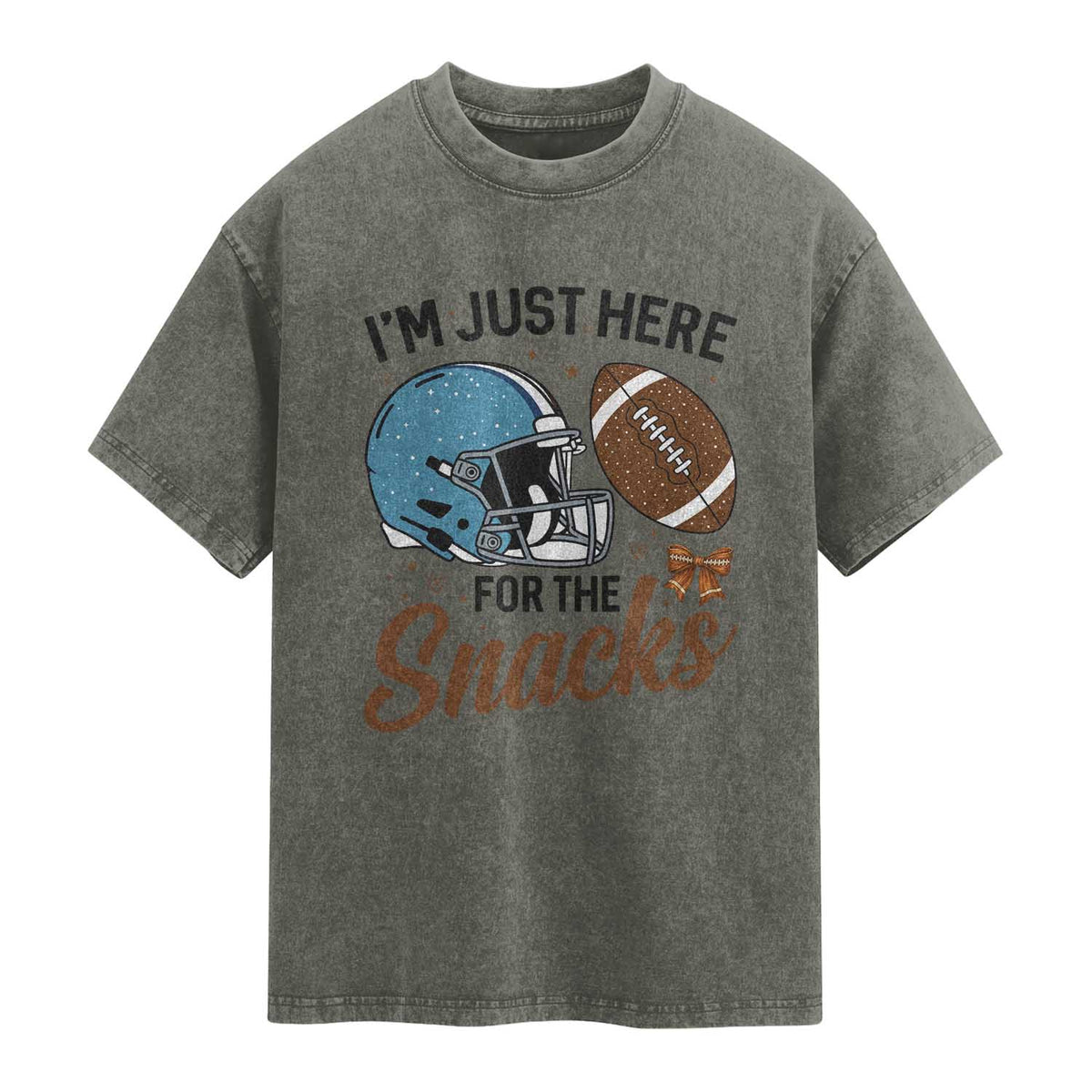 Im Just Here For The Snacks Washed Cotton T-Shirt Bow Football Lover