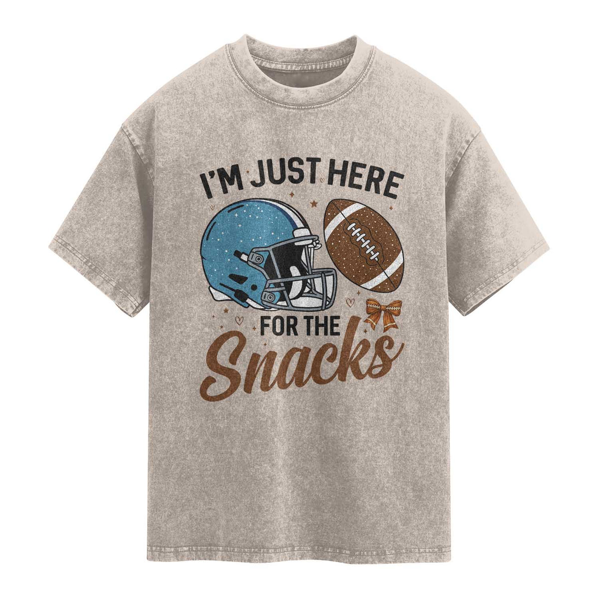 Im Just Here For The Snacks Washed Cotton T-Shirt Bow Football Lover