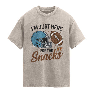 Im Just Here For The Snacks Washed Cotton T-Shirt Bow Football Lover