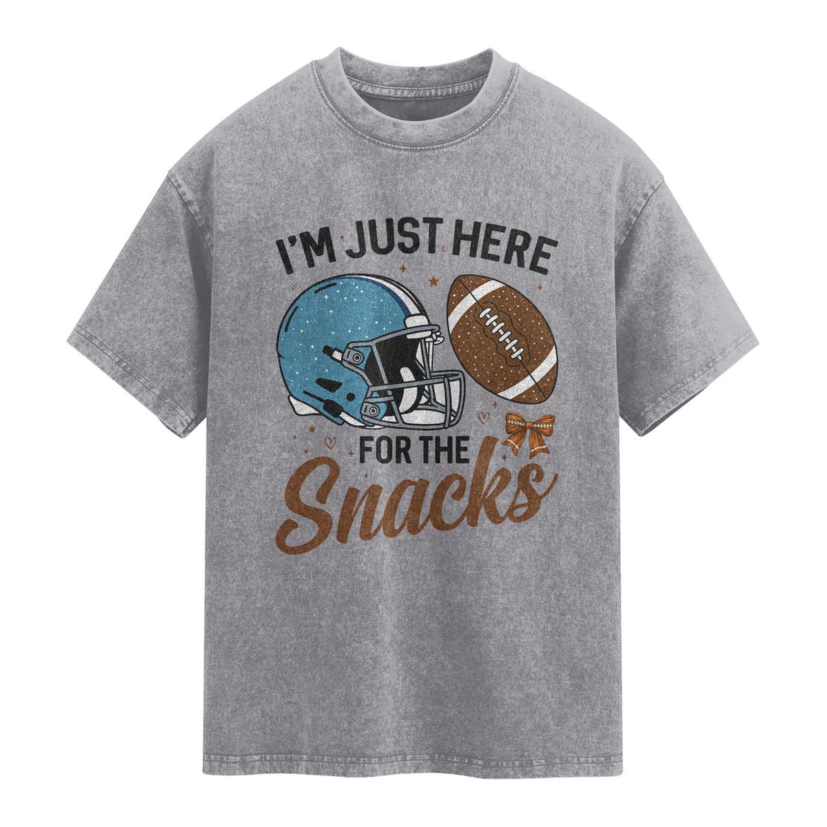Im Just Here For The Snacks Washed Cotton T-Shirt Bow Football Lover