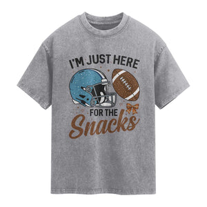 Im Just Here For The Snacks Washed Cotton T-Shirt Bow Football Lover