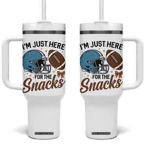 Im Just Here For The Snacks Tumbler With Handle Bow Football Lover TS12 One Size: 40 oz White Print Your Wear
